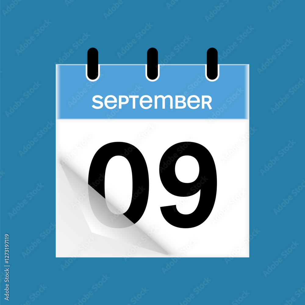 9th September daily calendar icon template. September 9 day calendar design. Single day calendar in vector illustration flat style. 9th September daily calendar icon template. September 9 day calendar design. Single day calendar in vector illustration flat style.