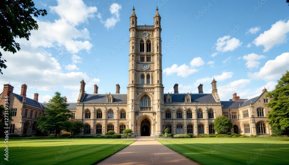 Majestic Collegiate Building With Tall Central Tower Majestic Collegiate Building With Tall Central Tower