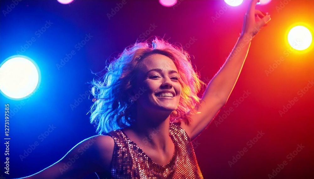 Smiling Woman Dancing in a Nightclub Smiling Woman Dancing in a Nightclub