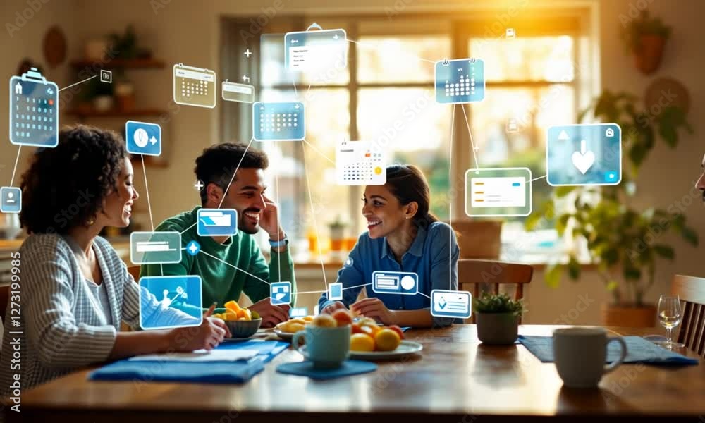 Family finances, digital planning, home kitchen Family finances, digital planning, home kitchen