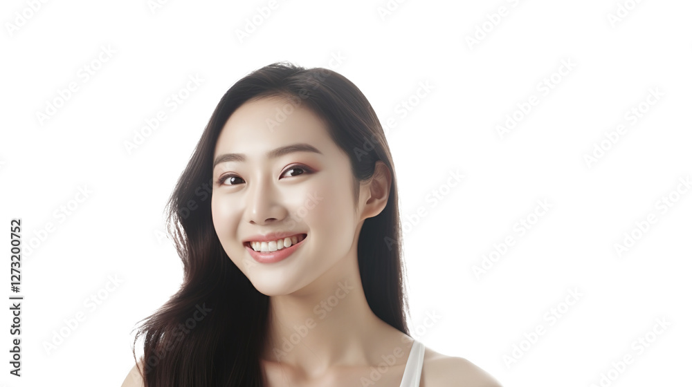 Asian Woman Smiling with Flawless Glowy Skin with Copy Space Isolated on PNG Transparent Background
Asian Woman Smiling with Flawless Glowy Skin with Copy Space Isolated on PNG Transparent Background