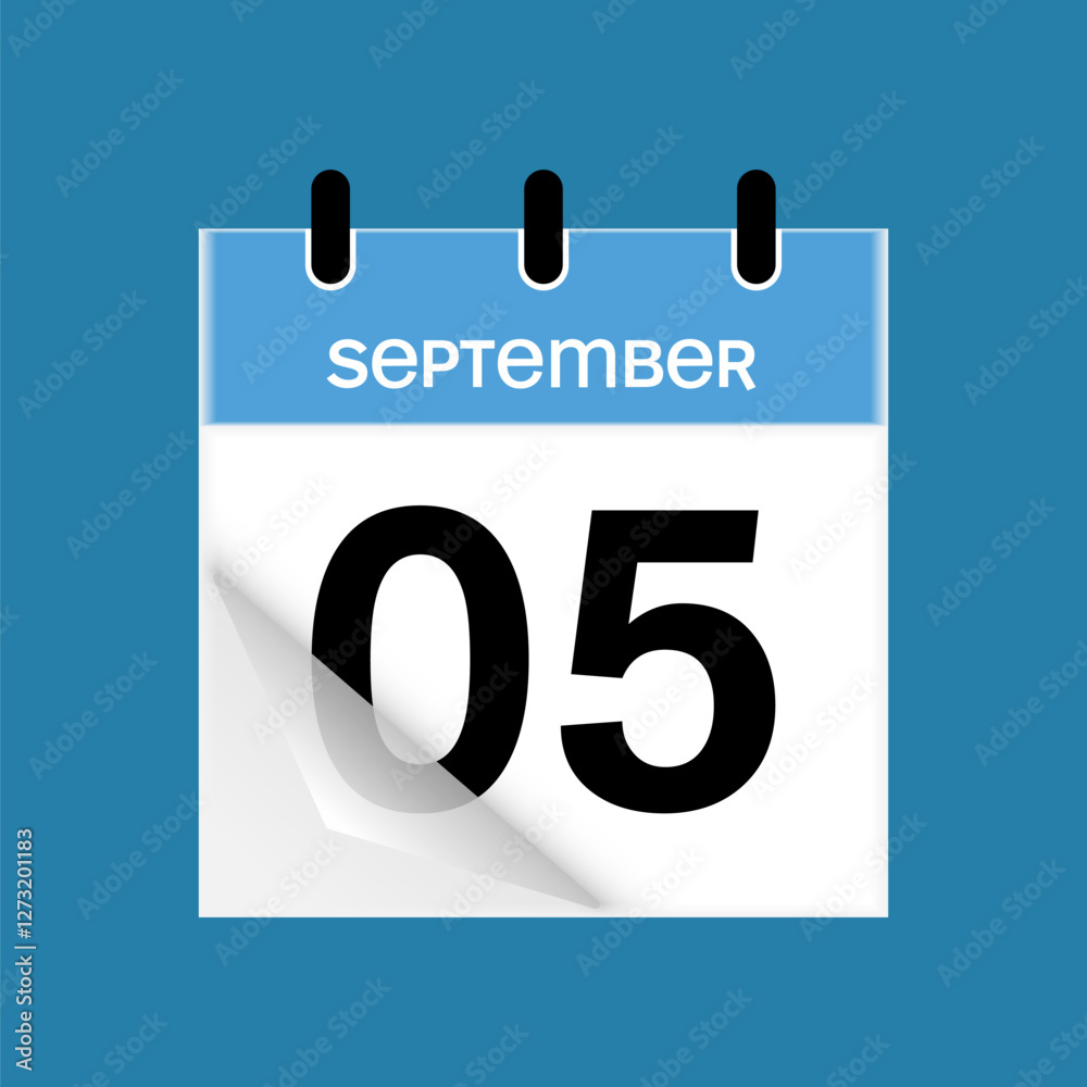 5th September daily calendar icon template. September 5 day calendar design. Single day calendar in vector illustration flat style. 5th September daily calendar icon template. September 5 day calendar design. Single day calendar in vector illustration flat style.