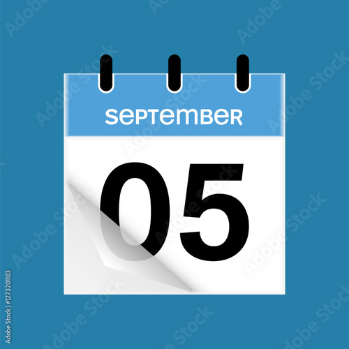 5th September daily calendar icon template. September 5 day calendar design. Single day calendar in vector illustration flat style.