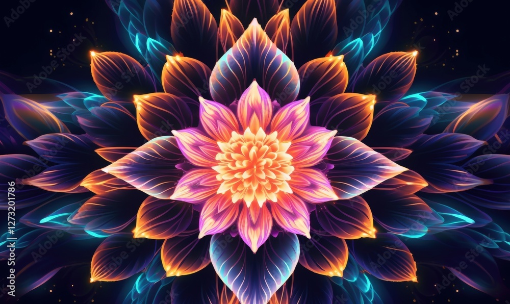 Abstract Floral Pattern. Intricate glowing flower design for backgrounds or art projects