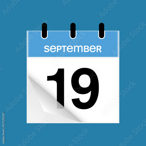 19th September daily calendar icon template. September 19 day calendar design. Single day calendar in vector illustration flat style.