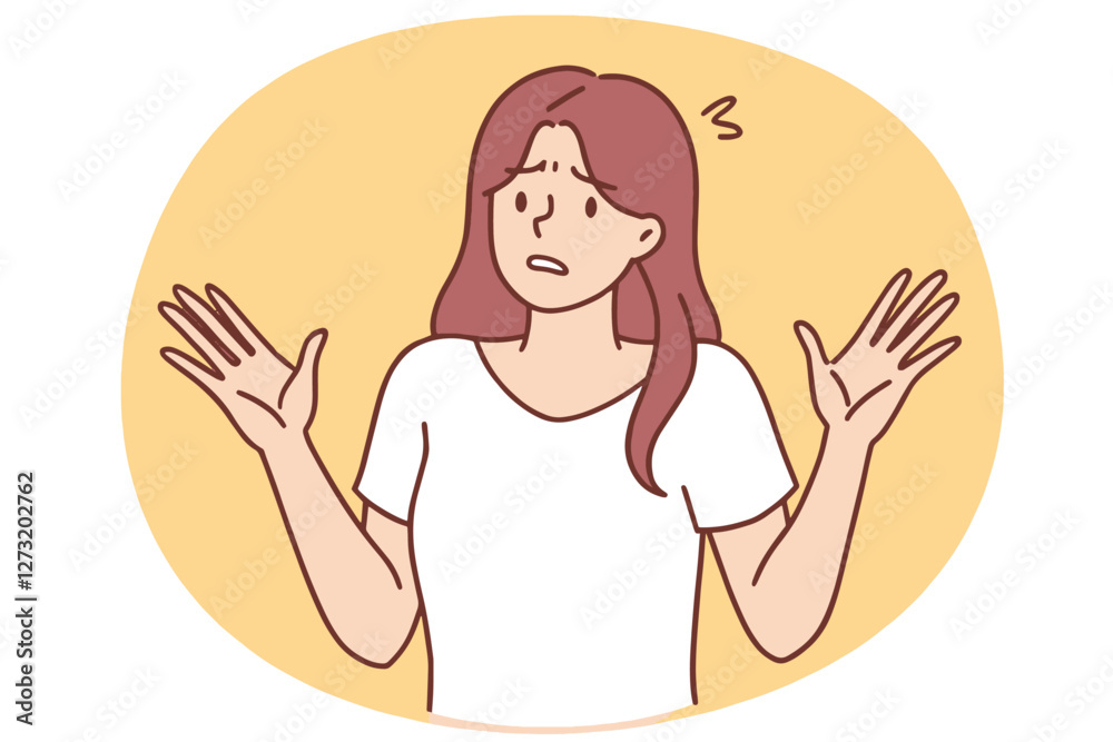 Confused Woman Showing Uncertainty With Hands Up Confused Woman Showing Uncertainty With Hands Up