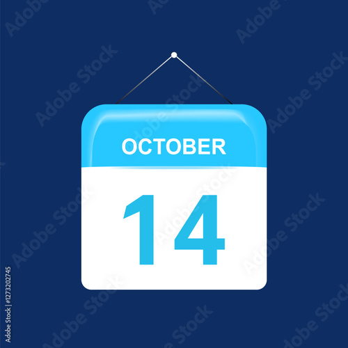 14th October daily calendar icon template. October 14 day calendar design. Single day calendar in vector illustration flat style.