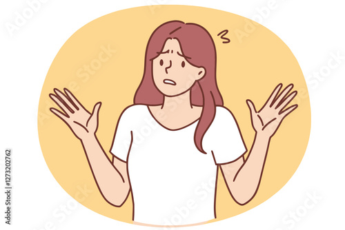 Confused Woman Showing Uncertainty With Hands Up