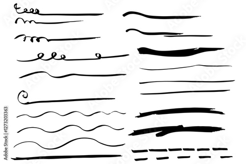 手描きの文字の下の線　アンダーラインセット　ベクター