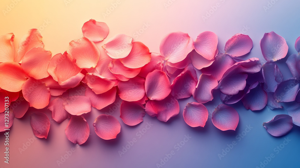 Obraz premium Pink and purple rose petals on a soft gradient background.