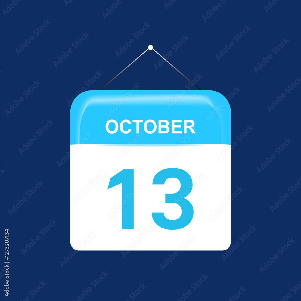 13th October daily calendar icon template. October 13 day calendar design. Single day calendar in vector illustration flat style. 13th October daily calendar icon template. October 13 day calendar design. Single day calendar in vector illustration flat style.