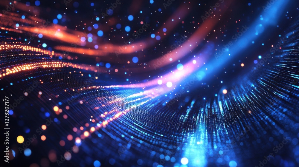 Fototapeta premium Big data flow technology and science vector background, tech abstraction with lines electronics and digital style in 3D dimensional perspective, abstract illustration.