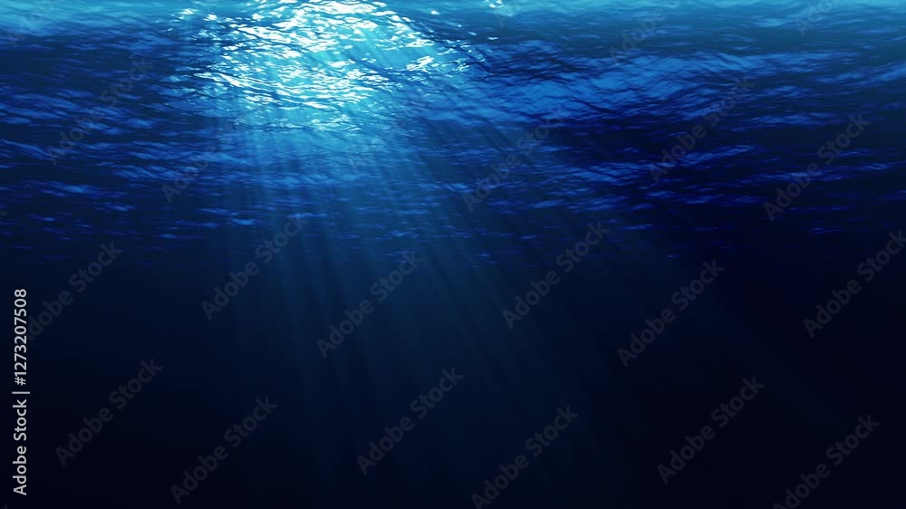 Underwater ocean waves ripple and flow with light rays. 4K seamless loop