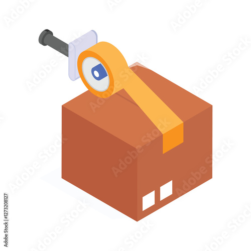 Isometric box sealed with packing tape for safe shipment.