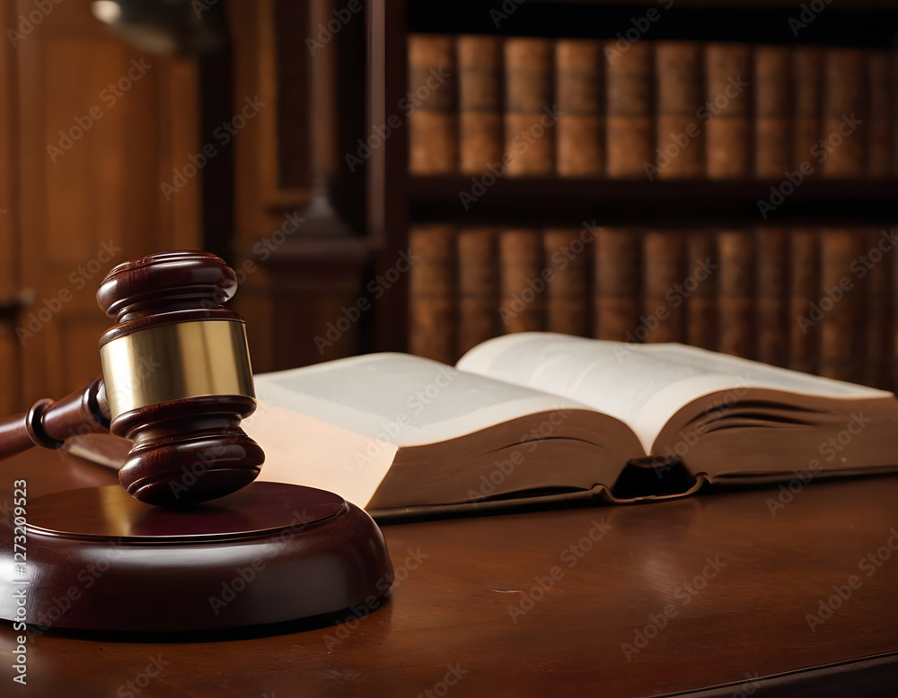 gavel and law book on the table in court, the table of a judge in a courtroom with a law book with law scale and gavel gavel and law book on the table in court, the table of a judge in a courtroom with a law book with law scale and gavel