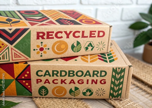 A vibrant, eco-friendly cardboard packaging box featuring 