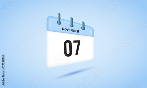 7th November daily calendar icon template. November 7 day calendar design. Single day calendar in vector illustration flat style.