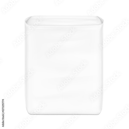 Packaging bag mockup. Suite for the presentation of pads, diaper, wet wipes, etc. Vector illustration isolated on white background. Half side view. Ready for your design. EPS10.	