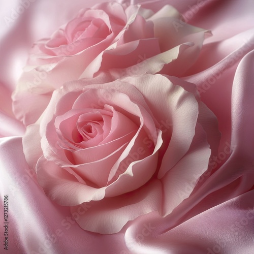 pink roses on soft silk. space for text