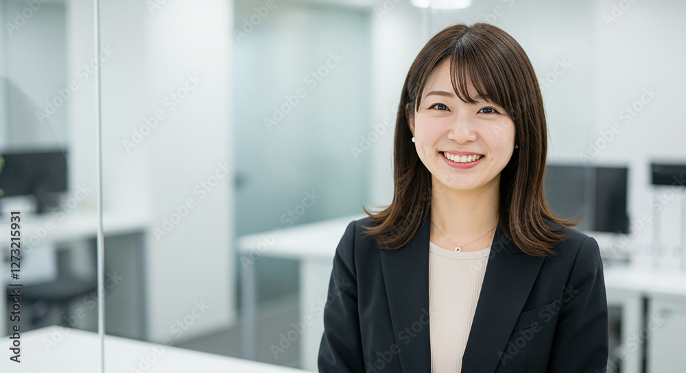 オフィスで働くスーツ姿の30代日本人女性 オフィスで働くスーツ姿の30代日本人女性