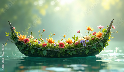 Eco-Friendly Boat Formed from Vibrant Plants and Flowers: A Creative Nature-Inspired Design for Sustainability Campaigns