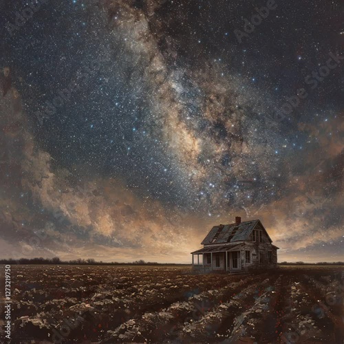 Star-Filled Sky with the Milky Way Over a Beautiful Country Field