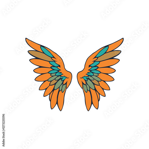 Colorful angel wings illustration for fantasy, tattoo, and spiritual design