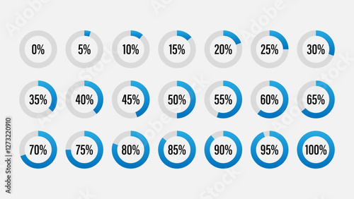 Set of circular sector percentage diagrams from 0 to 100. Set of circular sector percentage diagrams meters from 0 to 100 ready-to-use for web design, user interface UI.