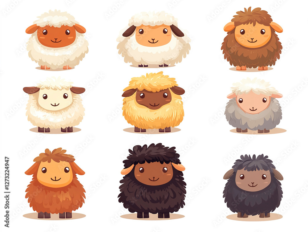 Fototapeta premium Cute cartoon sheep illustration in flat style, isolated on white background.