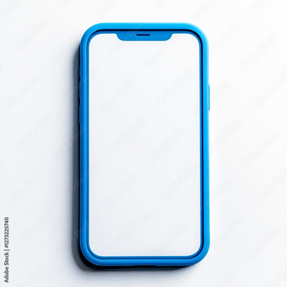 Blue smartphone in a protective case with blank screen on white background. Blue smartphone in a protective case with blank screen on white background.