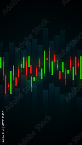 Trade line graph on gradient background, line chart diagram financial chart. Stock market graph trading chart for business and finance. Portrait view of stock graph.
