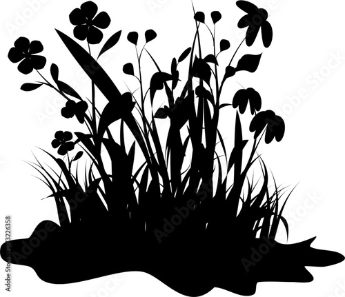 Wildflowers grass plant black silhouette.