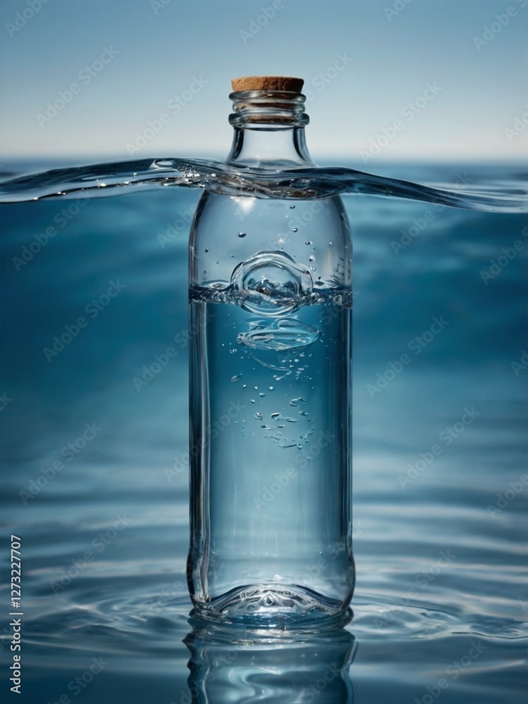 clear water and a glass bottle containing it
clear water and a glass bottle containing it
