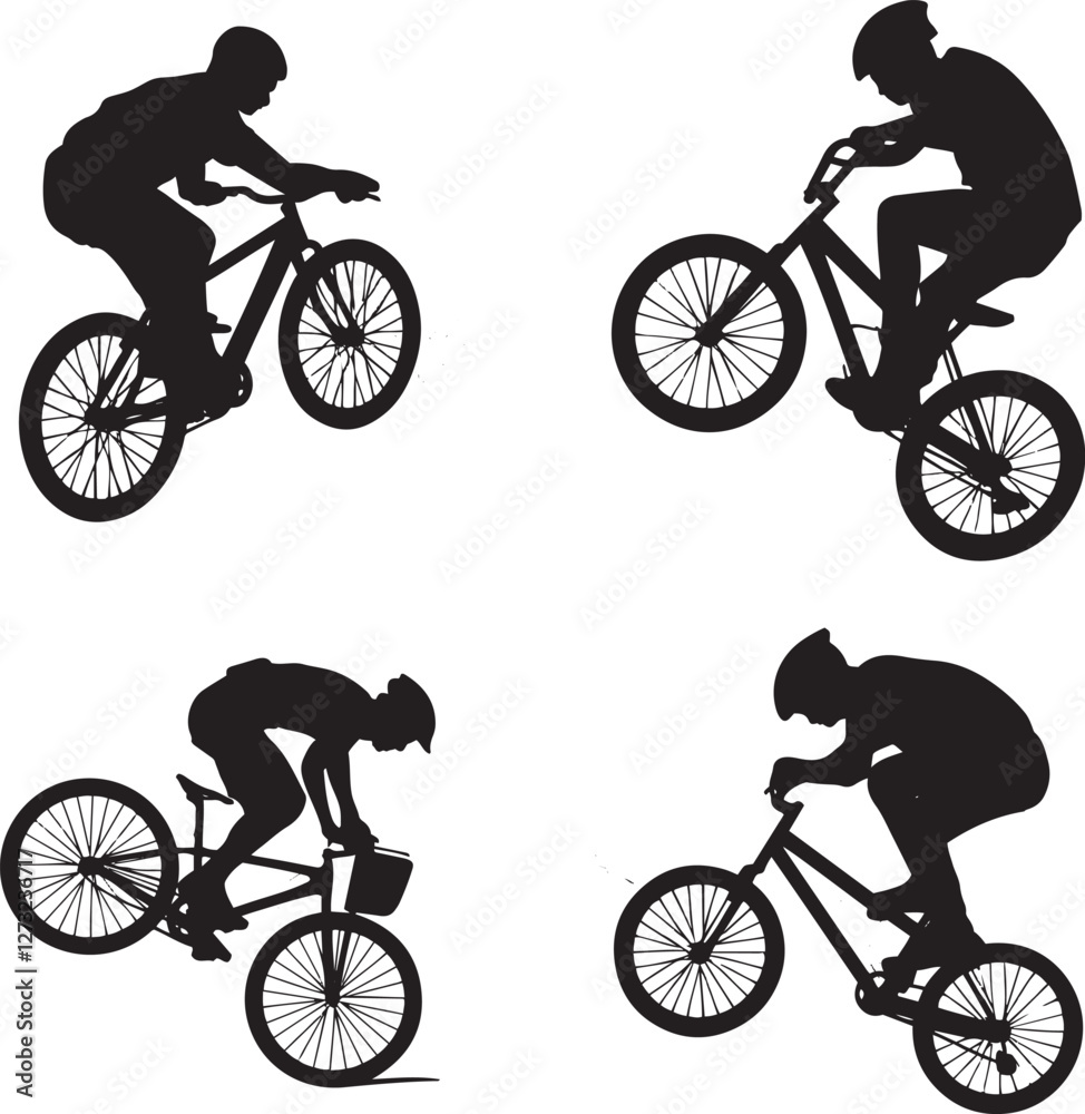 Obraz premium Set of Silhouette of BMX Riders Performing Stunts