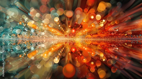 Vibrant abstract light burst with orange and blue bokeh effect