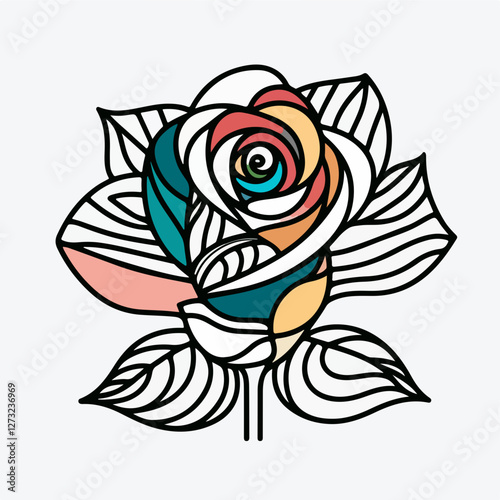 Geometric Floral Harmony: A visually stunning graphic illustration of a stylized rose.