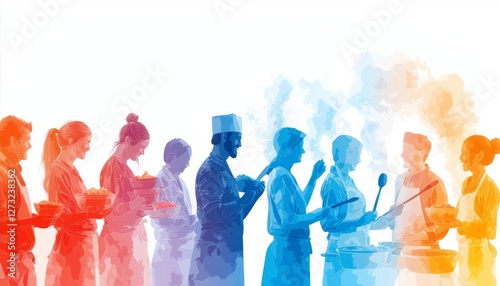 Wallpaper Mural A vibrant watercolor illustration of chefs cooking and serving food in a lively kitchen. Torontodigital.ca