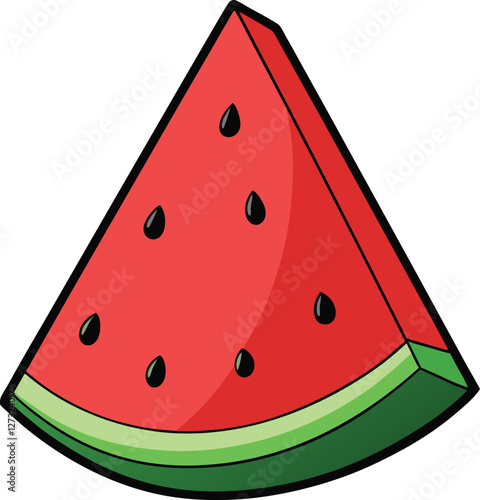 Watermelon slice vector illustration, fresh juicy fruit, tropical summer treat, vibrant red pulp, green rind, healthy snack, refreshing, delicious organic food, sweet and juicy.