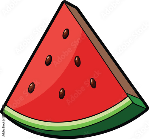 Watermelon slice vector illustration, fresh juicy fruit, tropical summer treat, vibrant red pulp, green rind, healthy snack, refreshing, delicious organic food, sweet and juicy.