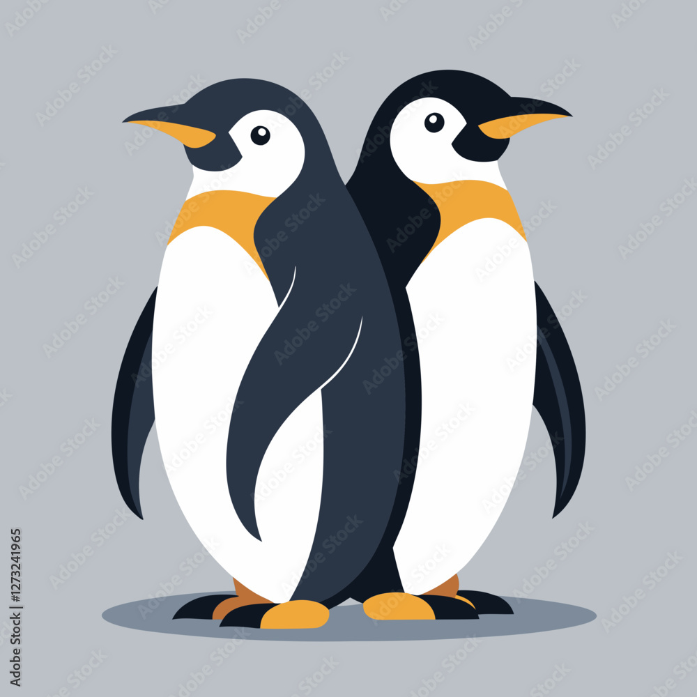 Fototapeta premium Charming Penguins Duo Arctic Habitat Digital Illustration Minimalist Style Side View Wildlife Conservation