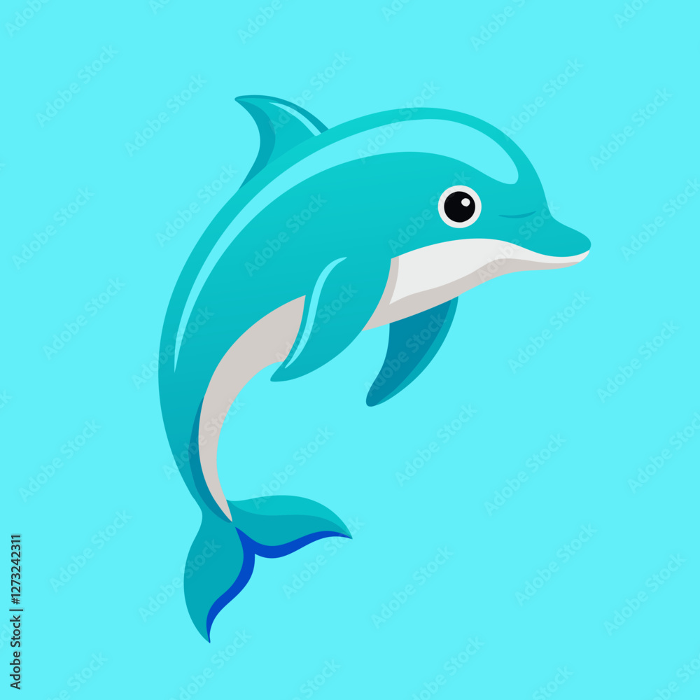 Fototapeta premium Playful Dolphin Leaping in Vibrant Ocean Waters Digital Art Underwater Environment Bright and Cheerful Viewpoint