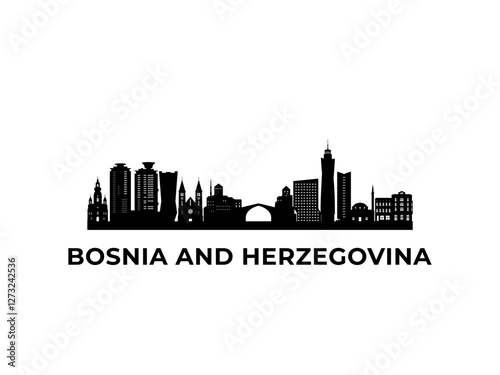 Vector Bosnia and Herzegovina skyline. Travel Bosnia and Herzegovina famous landmarks. Business and tourism concept for presentation, banner, web site.