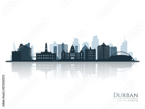 Durban skyline silhouette with reflection. Landscape Durban,South Africa. Vector illustration.