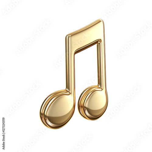 3D music note icon, gold color, white background