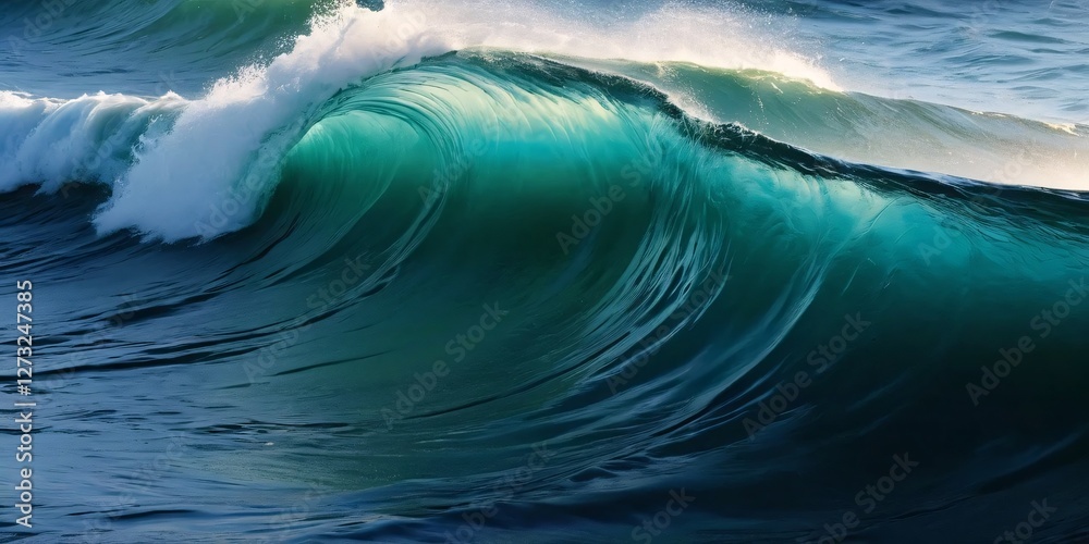 Majestic Wave. Turquoise ocean water curls powerfully. Sunlight dances on the crest creating foamy textures. A beautiful coastal moment. Dynamic nature. Evoking tranquility. Awe inspiring sea. Majestic Wave. Turquoise ocean water curls powerfully. Sunlight dances on the crest creating foamy textures. A beautiful coastal moment. Dynamic nature. Evoking tranquility. Awe inspiring sea.