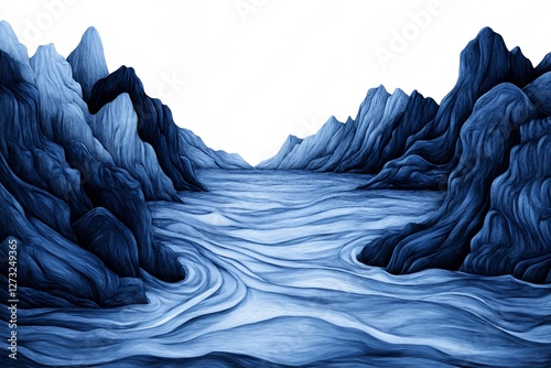 Digitally Rendered Blue Mountains Valley Landscape
