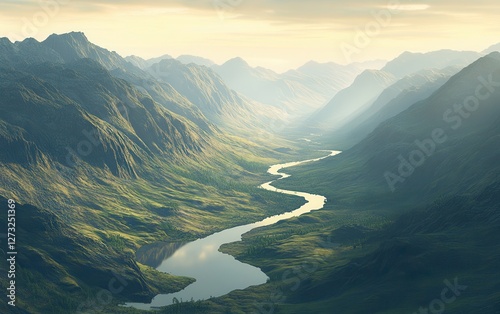 Wallpaper Mural A breathtaking view of a procedural landscape with dynamically generated mountains, valleys, and rivers. Torontodigital.ca