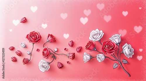 Valentine's Day Abstract Red and White Roses with Soft Bokeh Background photo