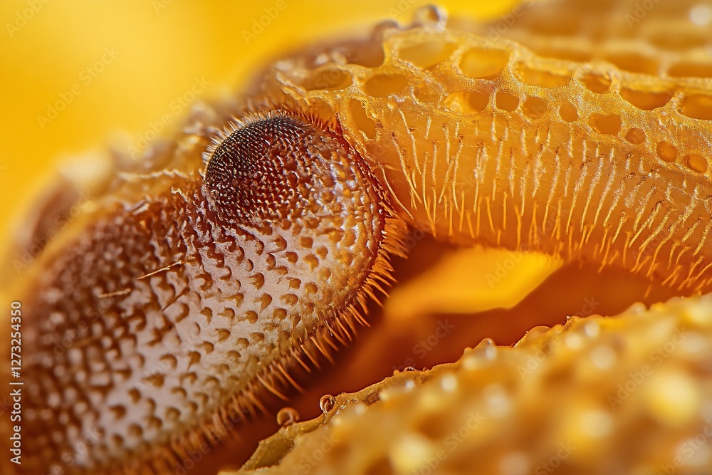 Extreme close-up of insect mandible and textured surface. Extreme close-up of insect mandible and textured surface.