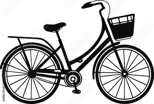 Woman's bicycle with basket Womens beach cruiser bike Vintage bicycle basket ladies road cruising icon black color vector illustration flat 